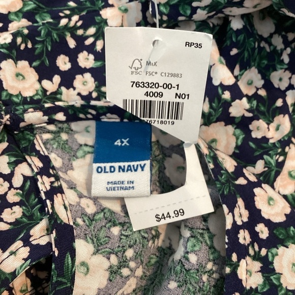 Old Navy Puff Sleeve Floral Maxi Dress Navy Pink Ditsy Print 4X - Picture 6 of 7